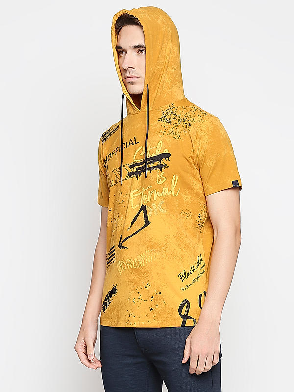 Killer Yellow Printed Slim Fit Hooded T-Shirts