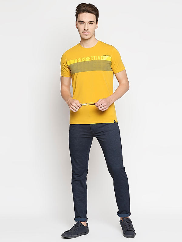 Killer Yellow Printed Slim Fit Round Neck T-Shirts