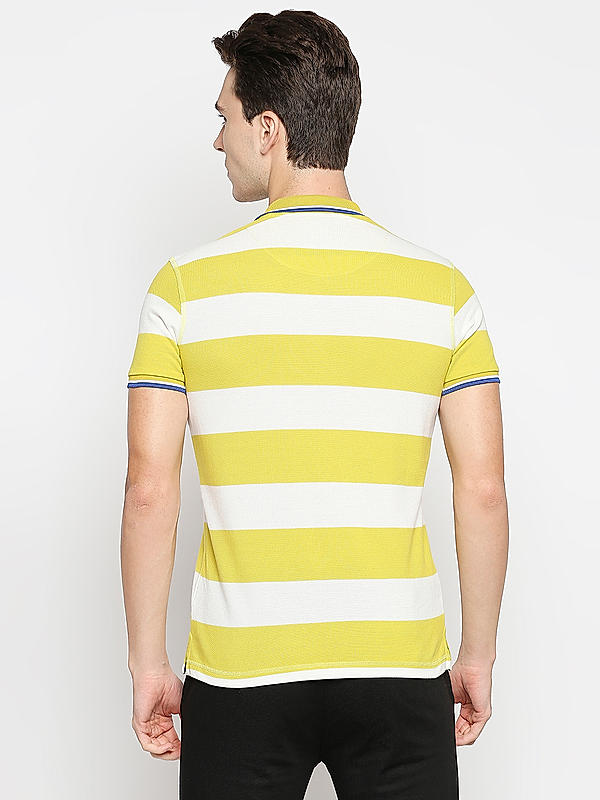 Killer Yellow Striped Slim Fit Polo Neck T-Shirts
