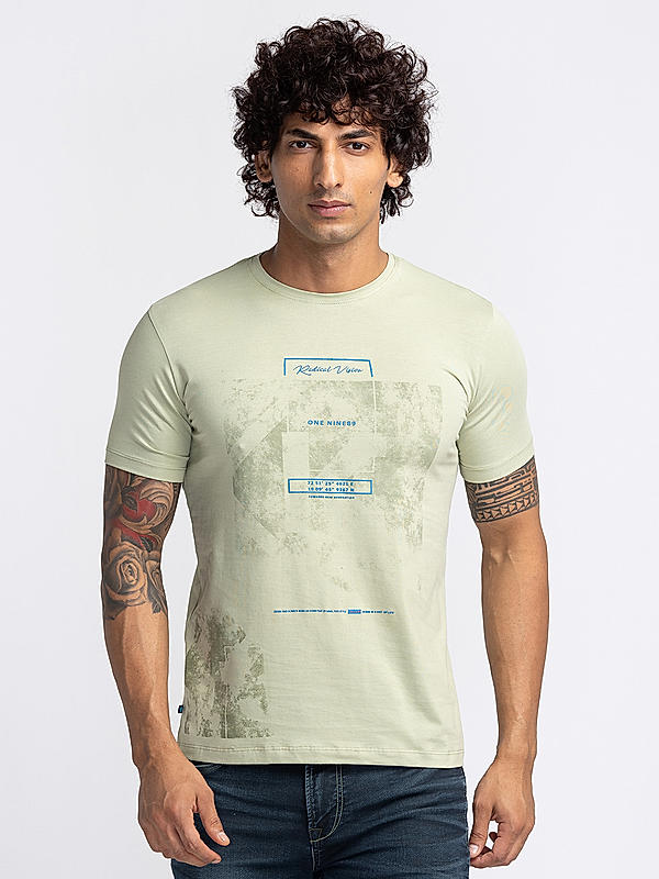 Killer Men Light Green Printed Slim Fit Half Sleeve T-Shirts