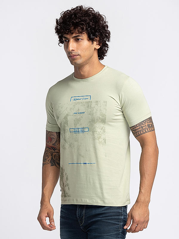 Killer Men Light Green Printed Slim Fit Half Sleeve T-Shirts