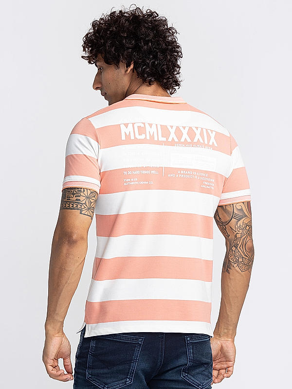 Killer Men Pink Stripes Slim Fit Half Sleeve T-Shirts