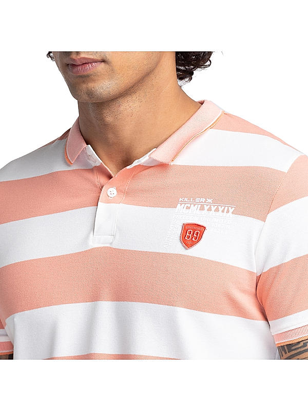 Killer Men Pink Stripes Slim Fit Half Sleeve T-Shirts