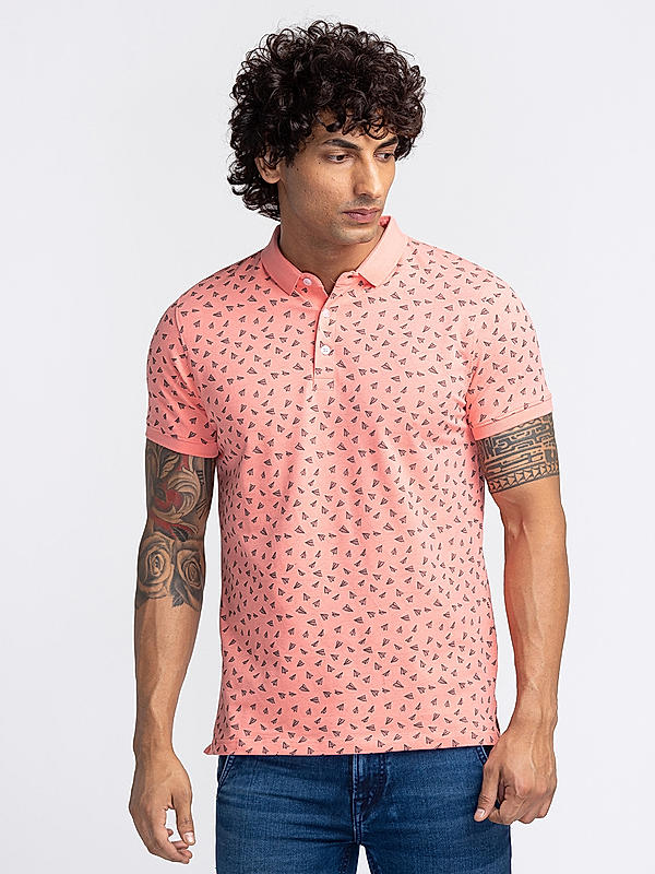 Killer Men Pink Printed Slim Fit Half Sleeve T-Shirts