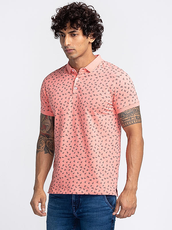 Killer Men Pink Printed Slim Fit Half Sleeve T-Shirts