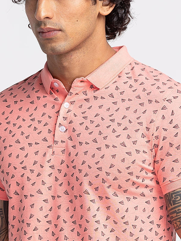 Killer Men Pink Printed Slim Fit Half Sleeve T-Shirts