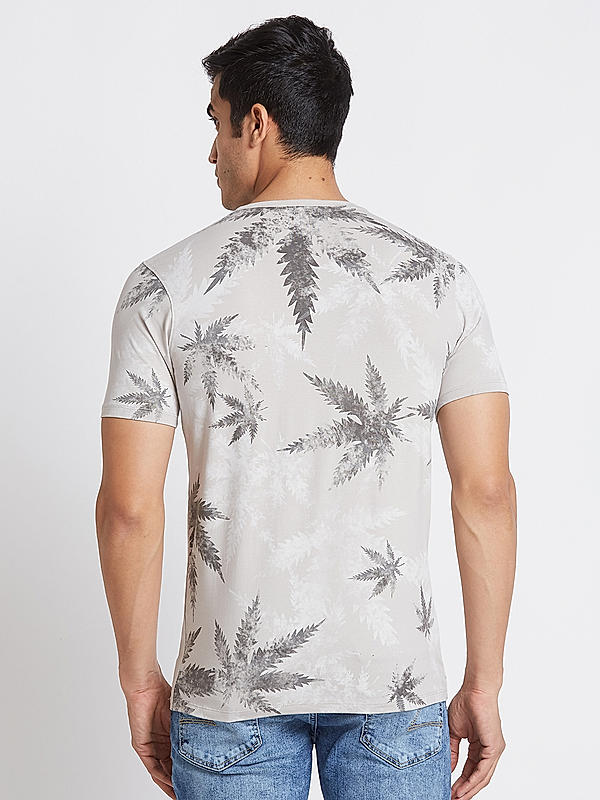 Killer Men Light Grey Floral Print Slim Fit Half Sleeve T-Shirts