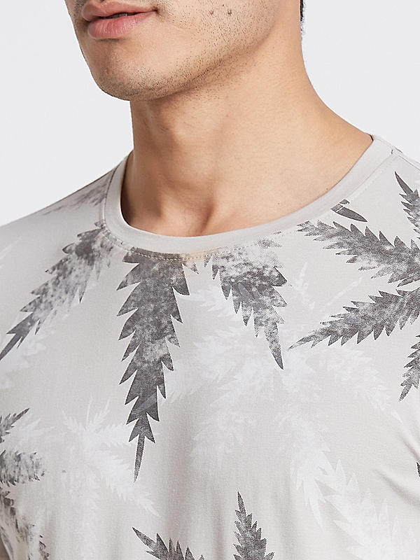 Killer Men Light Grey Floral Print Slim Fit Half Sleeve T-Shirts