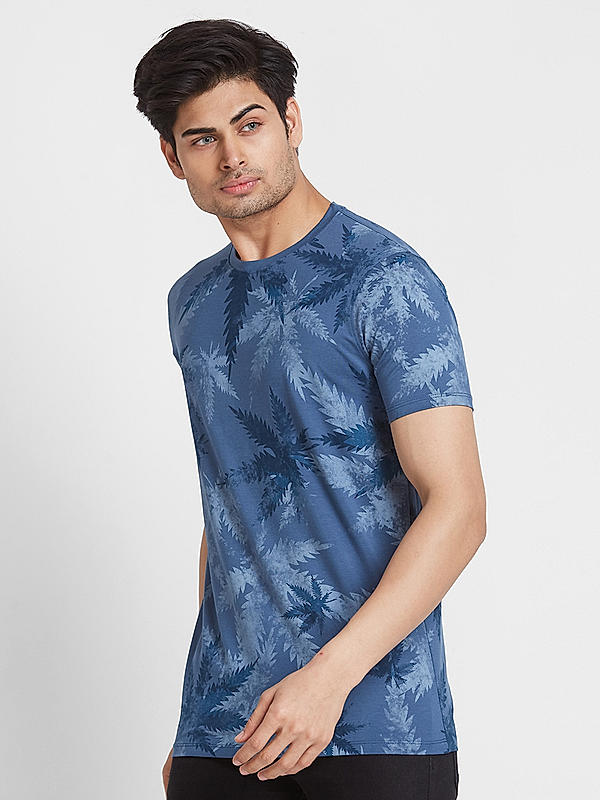 Killer Men Blue Floral Print Slim Fit Half Sleeve T-Shirts