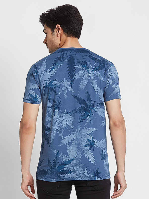 Killer Men Blue Floral Print Slim Fit Half Sleeve T-Shirts