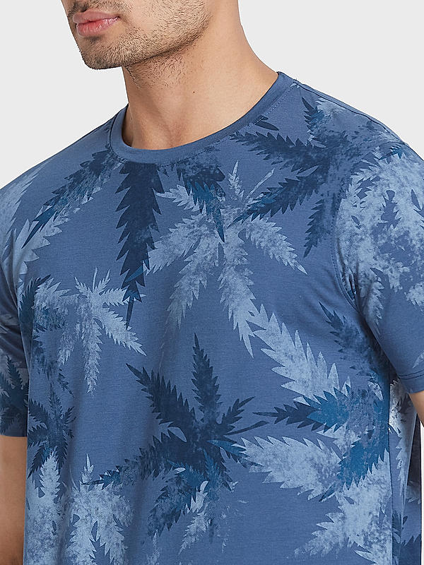 Killer Men Blue Floral Print Slim Fit Half Sleeve T-Shirts