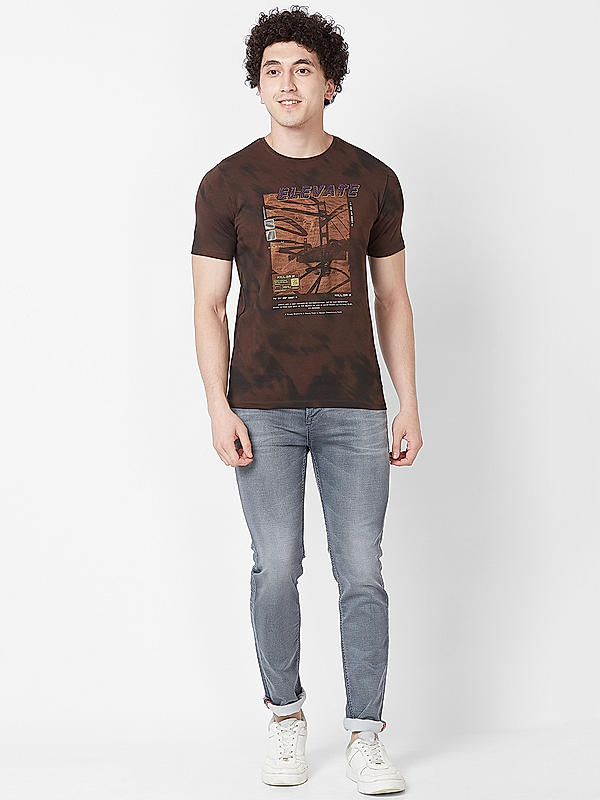 Killer Men Brown Printed Slim Fit Half Sleeve T-Shirts