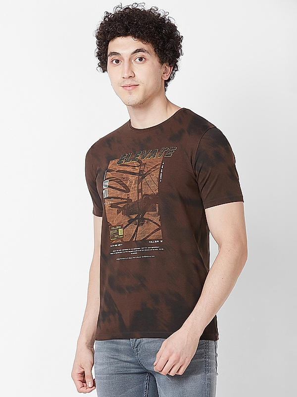 Killer Men Brown Printed Slim Fit Half Sleeve T-Shirts