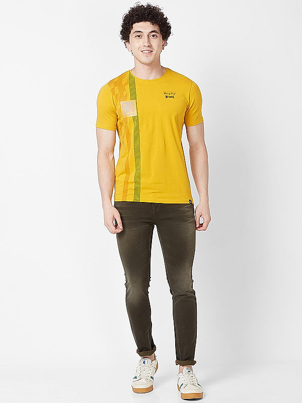 Killer Men Yellow Printed Slim Fit Half Sleeve T-Shirts