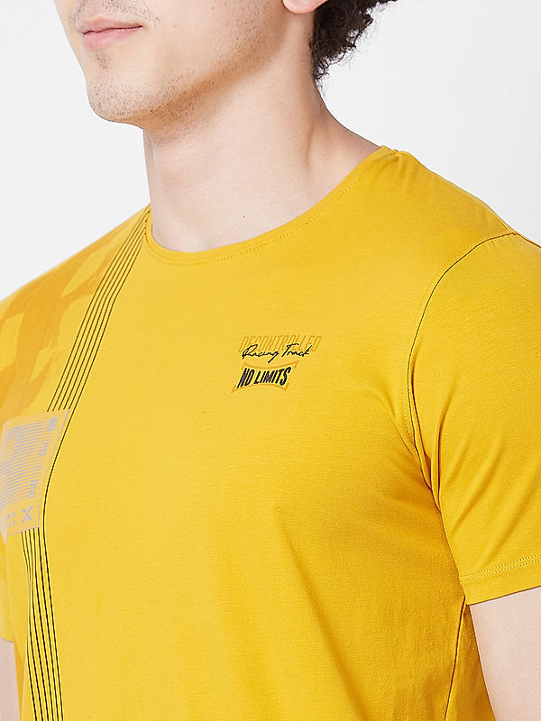 Killer Men Yellow Printed Slim Fit Half Sleeve T-Shirts