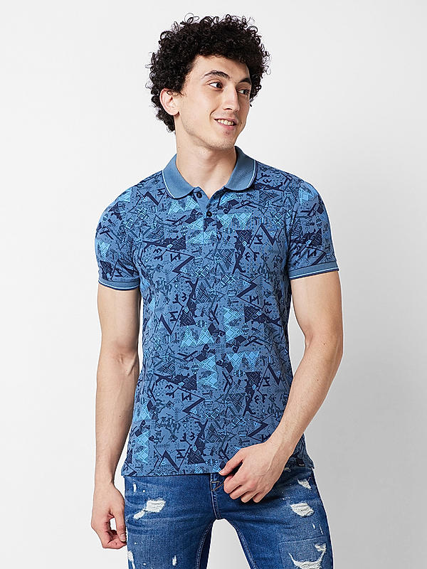 Killer Men Blue Printed Slim Fit Half Sleeve T-Shirts