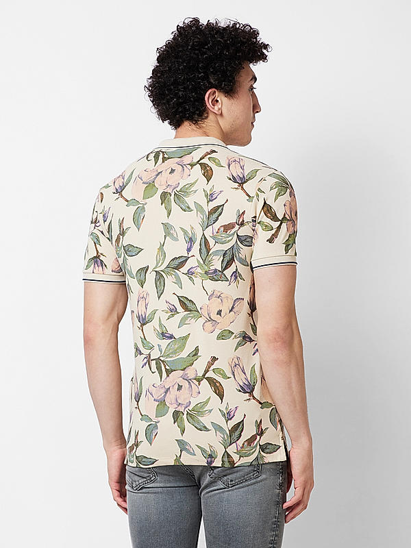 Killer Men Beige Floral Print Slim Fit Half Sleeve T-Shirts