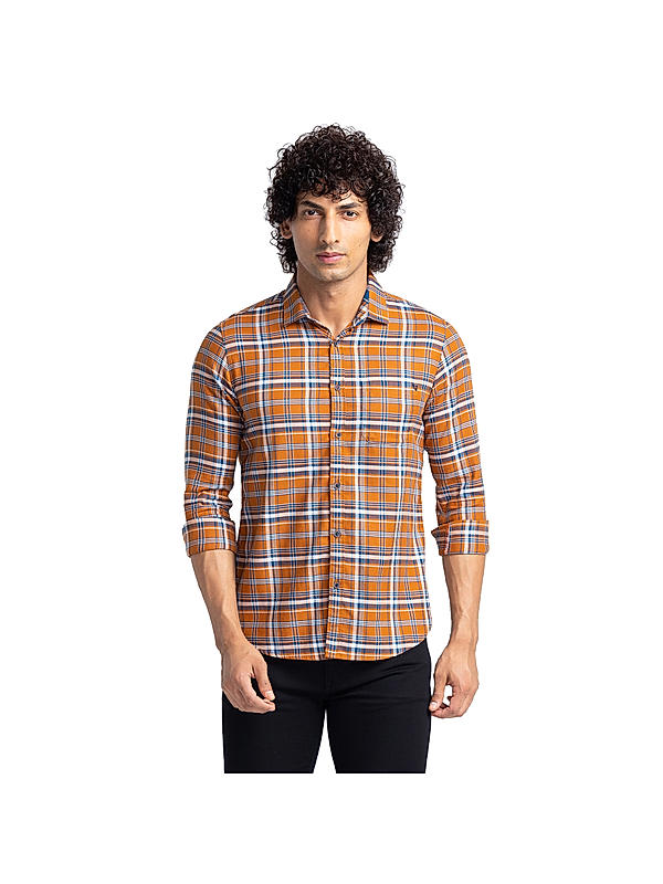 Men Slim Fit Brown Checks SHIRTS