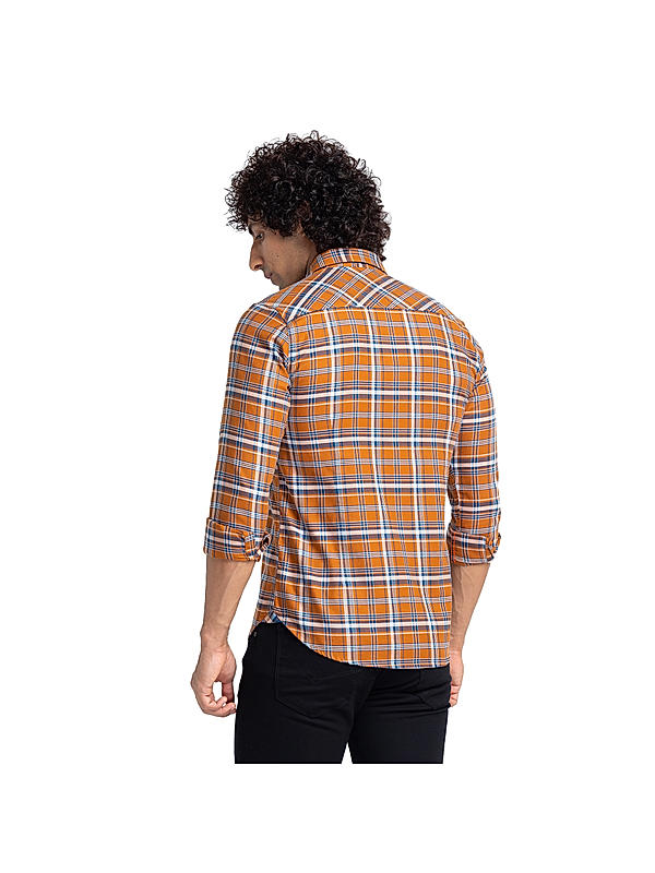 Men Slim Fit Brown Checks SHIRTS