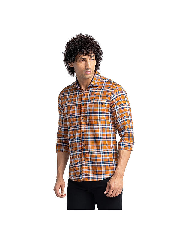 Men Slim Fit Brown Checks SHIRTS