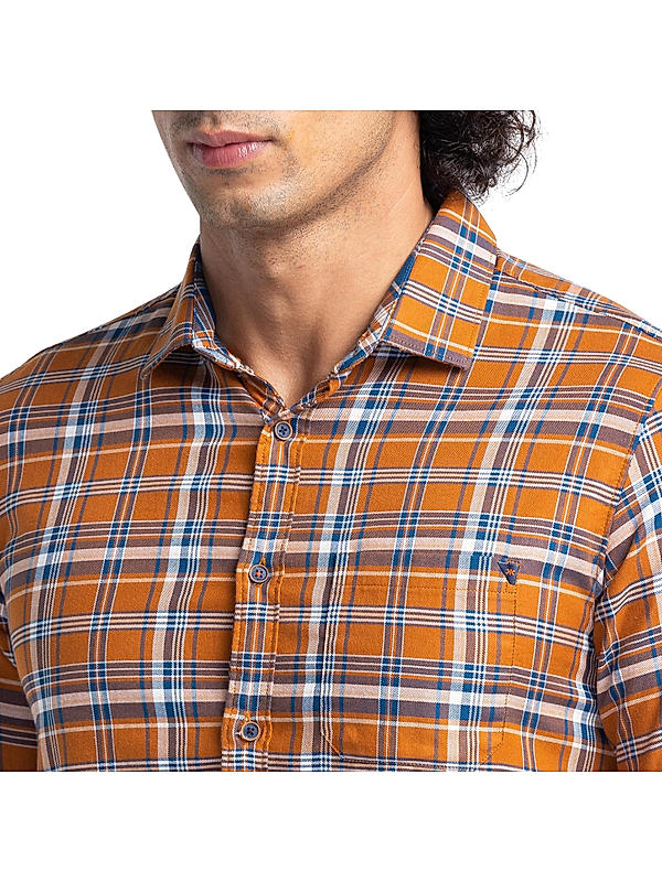 Men Slim Fit Brown Checks SHIRTS