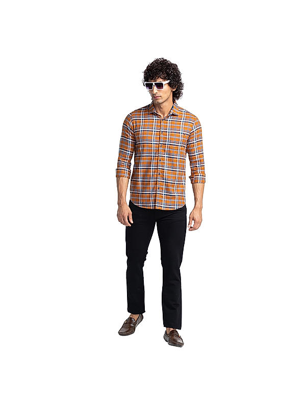 Men Slim Fit Brown Checks SHIRTS