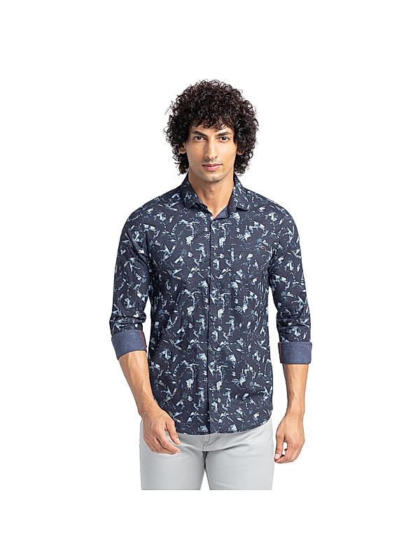 Men Slim Fit Black Printed SHIRTS