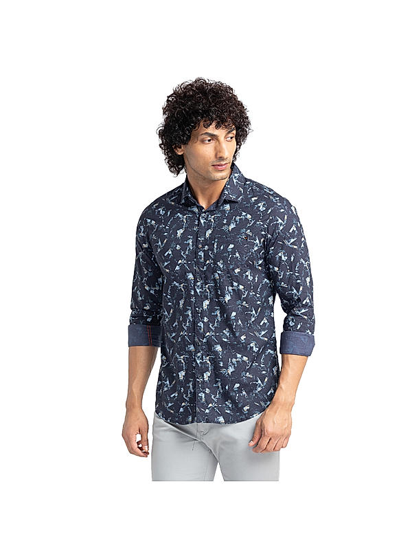 Men Slim Fit Black Printed SHIRTS