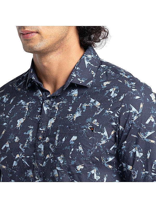 Men Slim Fit Black Printed SHIRTS