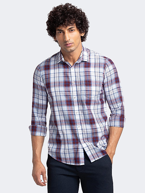 Men Slim Fit Purple Checks SHIRTS