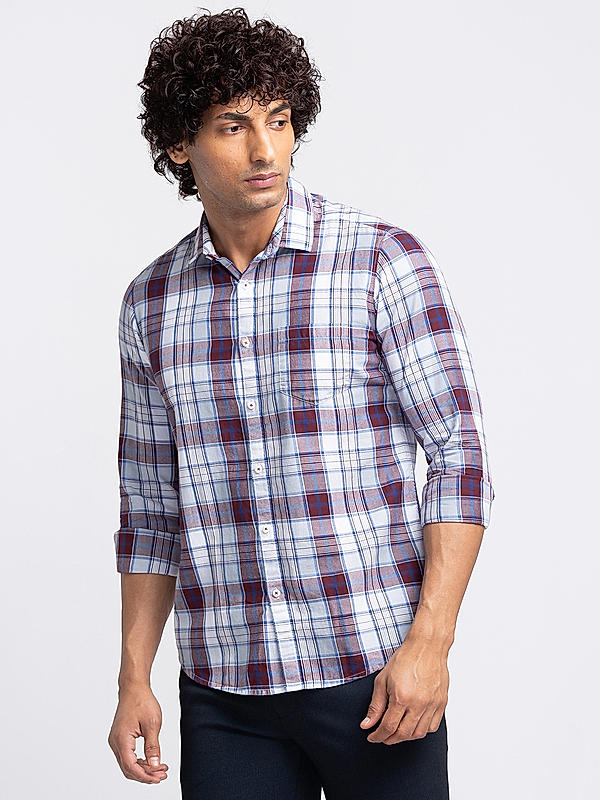 Men Slim Fit Purple Checks SHIRTS