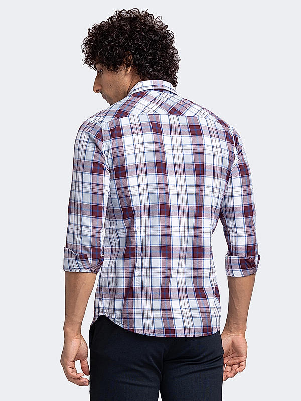 Men Slim Fit Purple Checks SHIRTS