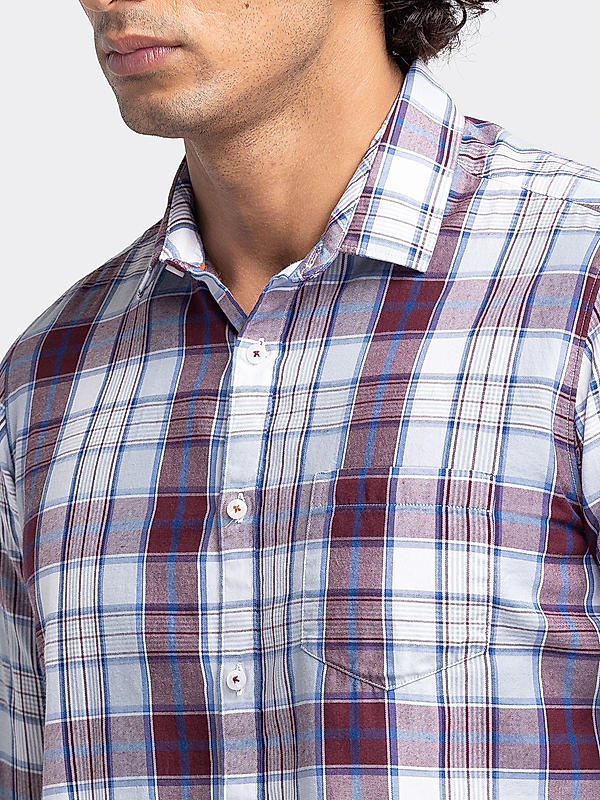 Men Slim Fit Purple Checks SHIRTS