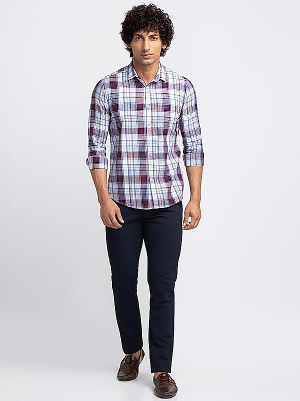 Men Slim Fit Purple Checks SHIRTS