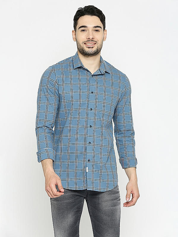 Men Slim Fit Blue Checks SHIRTS