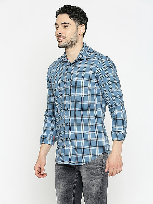 Men Slim Fit Blue Checks SHIRTS