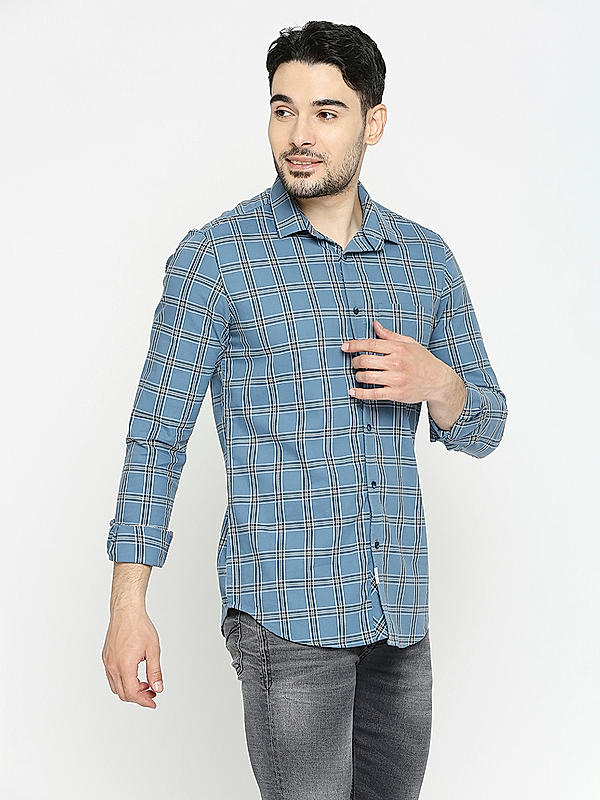 Men Slim Fit Blue Checks SHIRTS