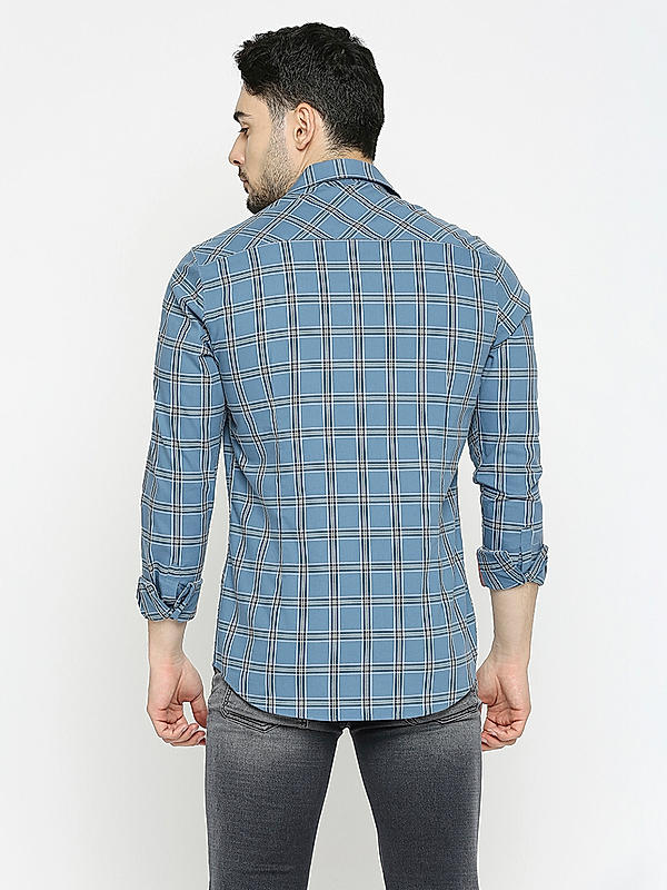 Men Slim Fit Blue Checks SHIRTS