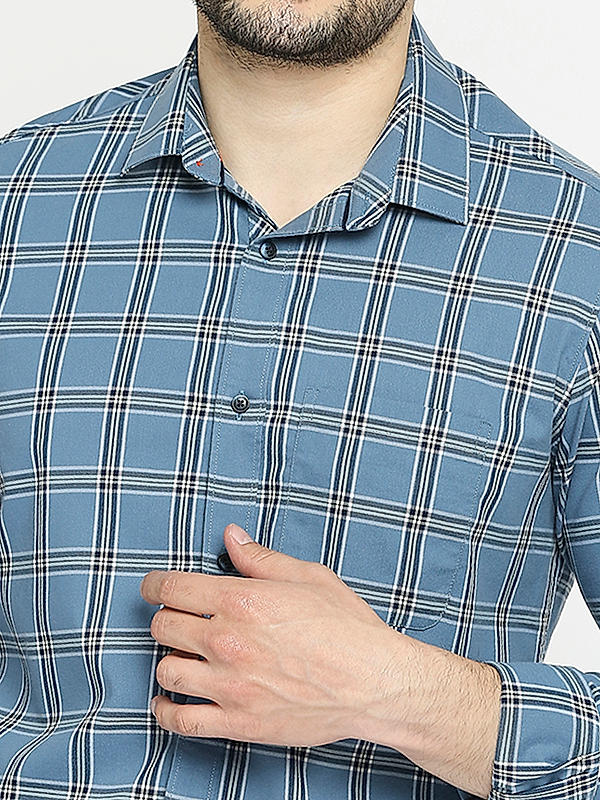 Men Slim Fit Blue Checks SHIRTS