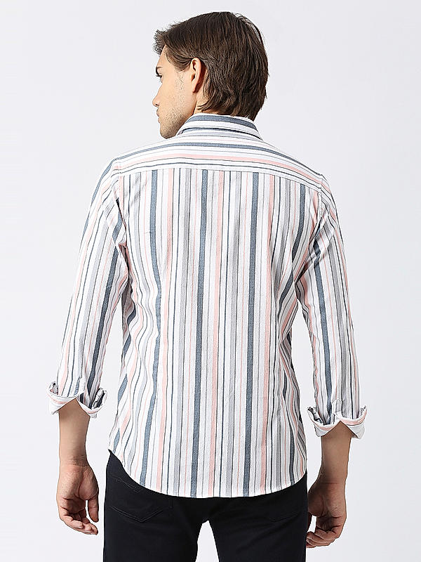 Men Slim Fit Peach Striped SHIRTS