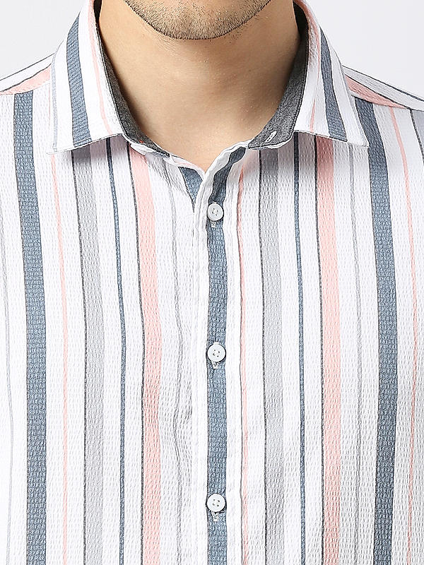 Men Slim Fit Peach Striped SHIRTS