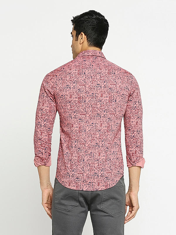 Men Slim Fit Light Pink Printed SHIRTS