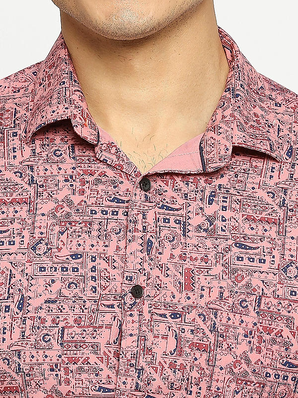 Men Slim Fit Light Pink Printed SHIRTS