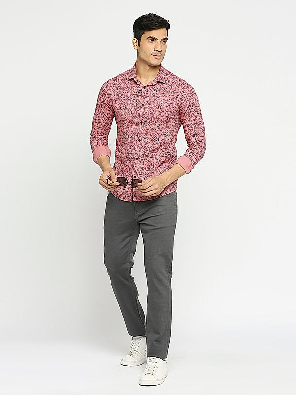 Men Slim Fit Light Pink Printed SHIRTS