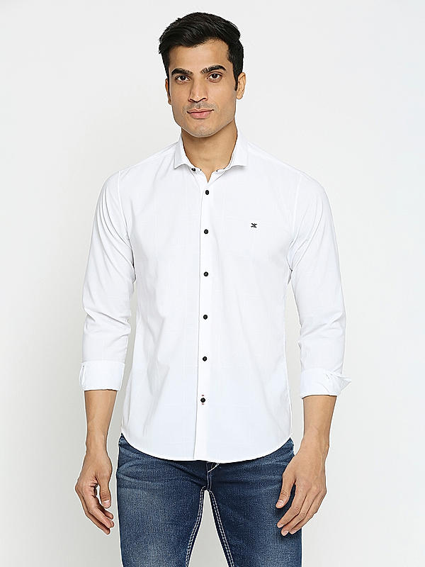 Men Slim Fit White Checks SHIRTS