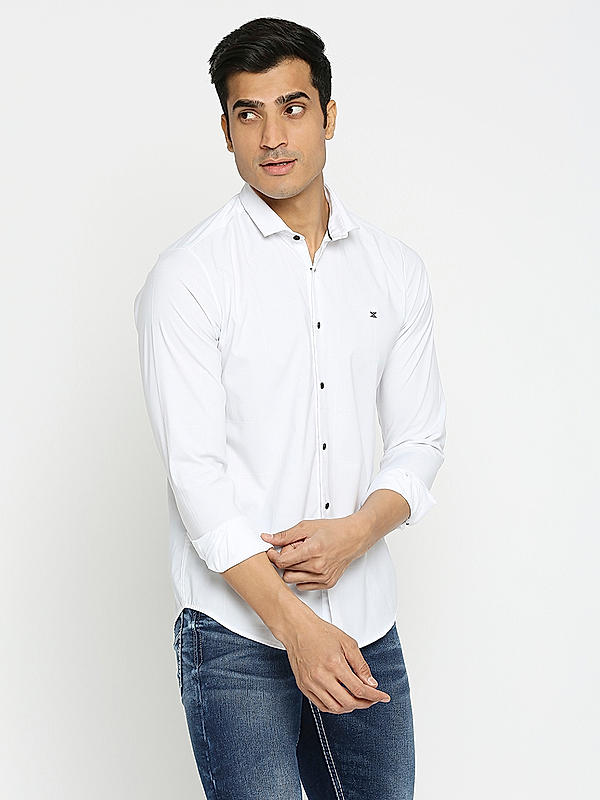 Men Slim Fit White Checks SHIRTS