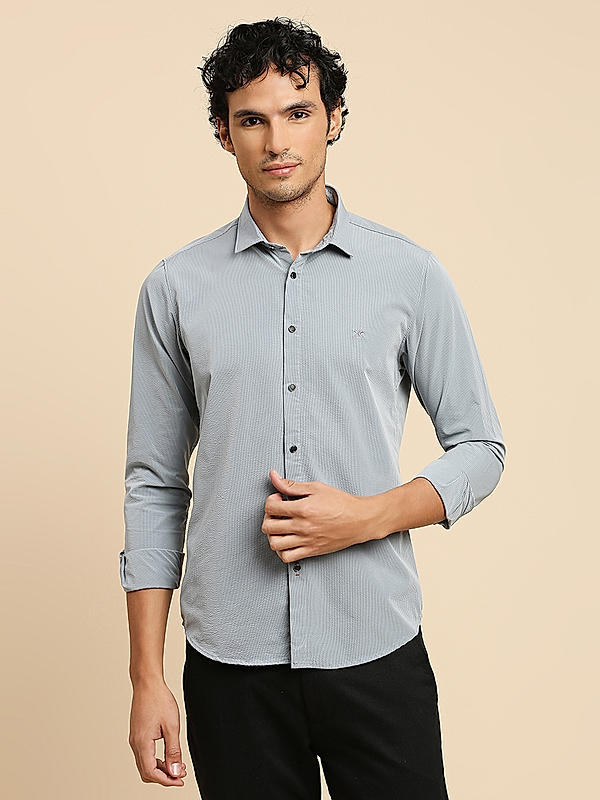 Men Slim Fit Grey Striped SHIRTS