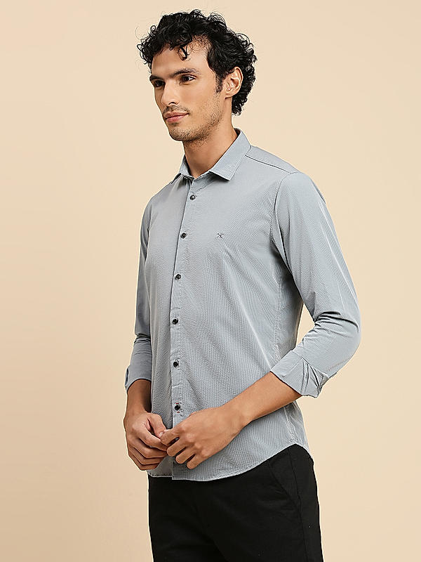 Men Slim Fit Grey Striped SHIRTS