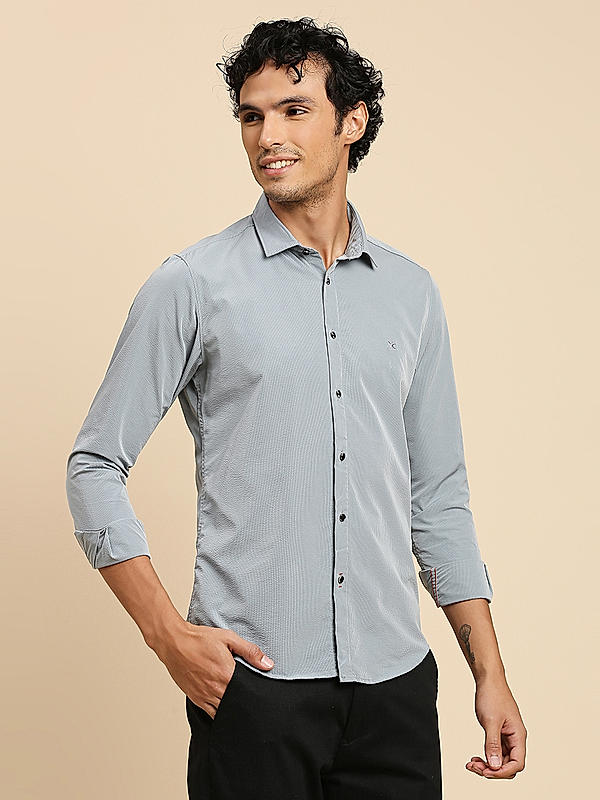 Men Slim Fit Grey Striped SHIRTS