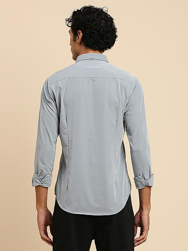 Men Slim Fit Grey Striped SHIRTS